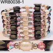 36inch AB Pink Glass, Freshwater Pearl Magnetic Wrap Bracelet Necklace All in One Set